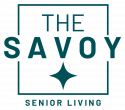 Logo reading "The Savoy Senior Living" with a star shape below "Savoy," all inside a square outline.
